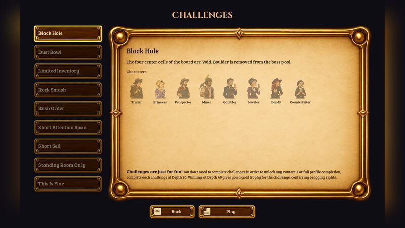 The Challenges menu
