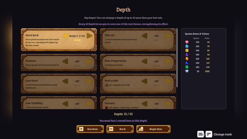 The Depth menu