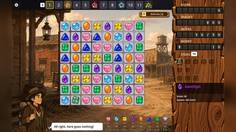 A full gem board at the start of a round